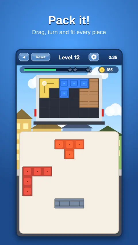 Manic Movers gameplay: packing pieces into a truck